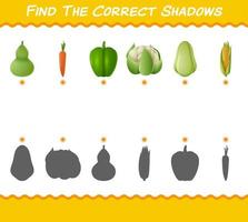 encuentra las sombras correctas de las verduras de dibujos animados. juego de búsqueda y combinación. juego educativo para niños y niños pequeños en edad preescolar vector