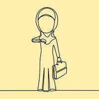 continuous line drawing on people with hijab vector