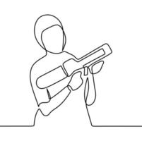 continuous line drawing on someone holding a gun vector