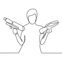 continuous line drawing on someone holding a gun vector