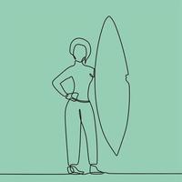 continuous line drawing on someone is surfing vector