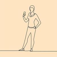 continuous line drawing on someone is taking a selfie