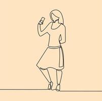 continuous line drawing on someone is taking a selfie vector