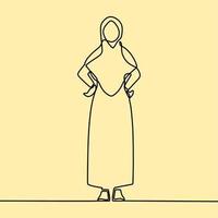 continuous line drawing on people with hijab vector