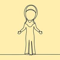 continuous line drawing on people with hijab vector