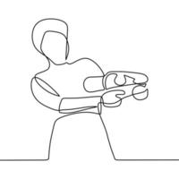 continuous line drawing on someone holding a gun vector