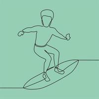 continuous line drawing on someone is surfing vector