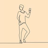 continuous line drawing on someone is taking a selfie vector