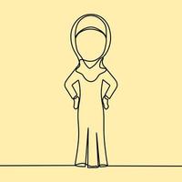 continuous line drawing on people with hijab vector