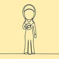 continuous line drawing on people with hijab vector