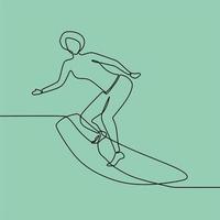 continuous line drawing on someone is surfing vector