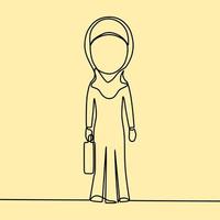 continuous line drawing on people with hijab vector