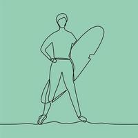 continuous line drawing on someone is surfing vector