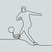 dibujo de línea continua en la gente juega al fútbol vector