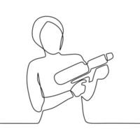 continuous line drawing on someone holding a gun vector