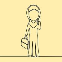 dibujo de línea continua en personas con hiyab vector