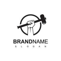 Hand With Hammer For Blacksmith Logo Design Template vector