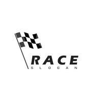 plantilla de diseño de logotipo de carrera con símbolo de bandera en blanco y negro vector