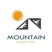 Minimalist mountain and sun logo design in flat colors packed with modern concepts vector illustration