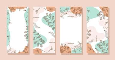 Set Stories colorful Memphis modern abstract shapes Blue orange pastel with Leaf backgrounds vector