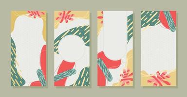 Set Stories colorful Memphis modern abstract shapes Red Green Yellow pastel with polka dots backgrounds vector