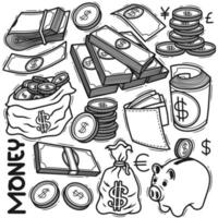 Set Money Hand Drawn Doodle vector