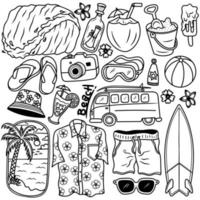 conjunto de vector de doodle de verano de playa dibujado a mano