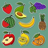 Sticker set Fruits Cartoon Vector