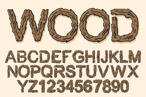 vector de texto de estilo de madera del alfabeto