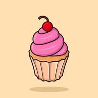 Cherry Cupcake Cartoon Vector Illustration