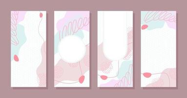 Set Stories colorful Memphis modern abstract shapes Cute pink with hexagon backgrounds vector