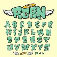 Graffiti angel style alphabet vector