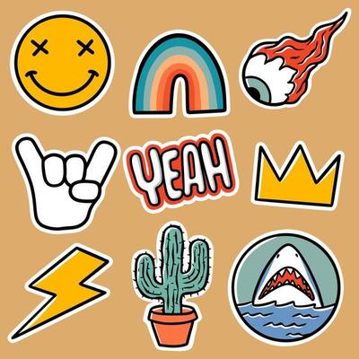 Sticker set Pop Punk Cartoon Vector