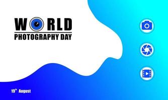 día mundial de la fotografía, diseño perfecto con lente, ilustración vectorial y texto. vector