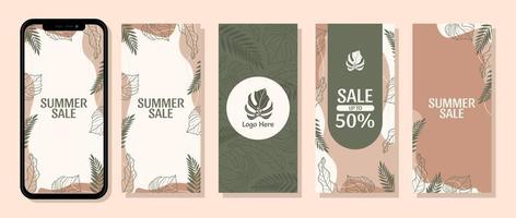 collection Background Instagram Stories Sosial Media Summer Tropical Leaf Vector