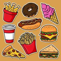 Sticker set Fast Food Cartoon Vector