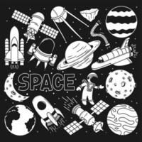 Set Space Hand Drawn Doodle With Black Background vector