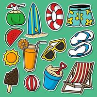 Sticker set Summer Beach Cartoon Vector