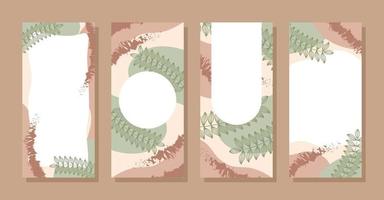 Set Stories colorful Memphis modern abstract shapes Green Brown pastel with Leaf backgrounds vector