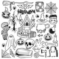 Set Halloween Element Hand Drawn Doodle vector