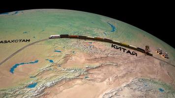 trein logistiek 3d animatie video. China-Engeland lijn. grafisch animatiewerk dat spoorweghandel-Russisch toont. video