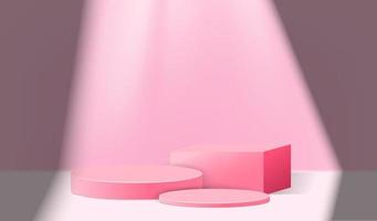 Realistic cylinder pink podium with light scene product display presentation. vector