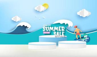 Premium podium minimal with summer sale scene product display presentation. vector