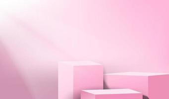 Realistic cylinder pink podium with light scene product display presentation. vector