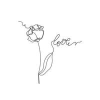 Continuous line flower on white background. One line art style vector illustration. Minimalistic design for cards, textiles and banners.