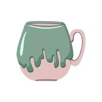 Ceramic tea cup. Coffee mug with glaze. Cute drink crockery. Handmade tableware. Vector illustration isolated on white background.