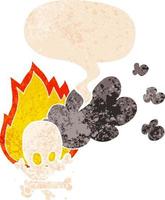 cartoon spooky burning bones and speech bubble in retro textured style vector