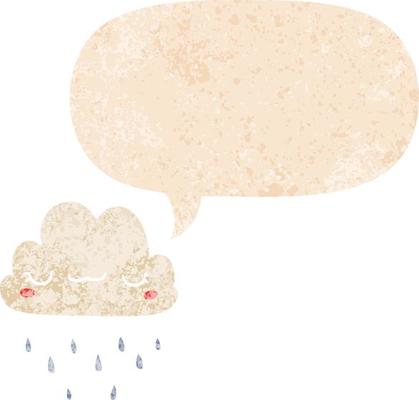cartoon storm cloud and speech bubble in retro textured style