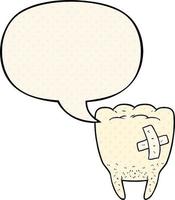 cartoon bad tooth and speech bubble in comic book style