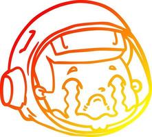 warm gradient line drawing cartoon astronaut face crying vector